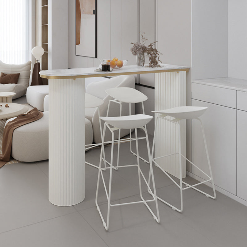 Faux Marble Bistro Bar Table Double Pedestal Bar Table for Living Room