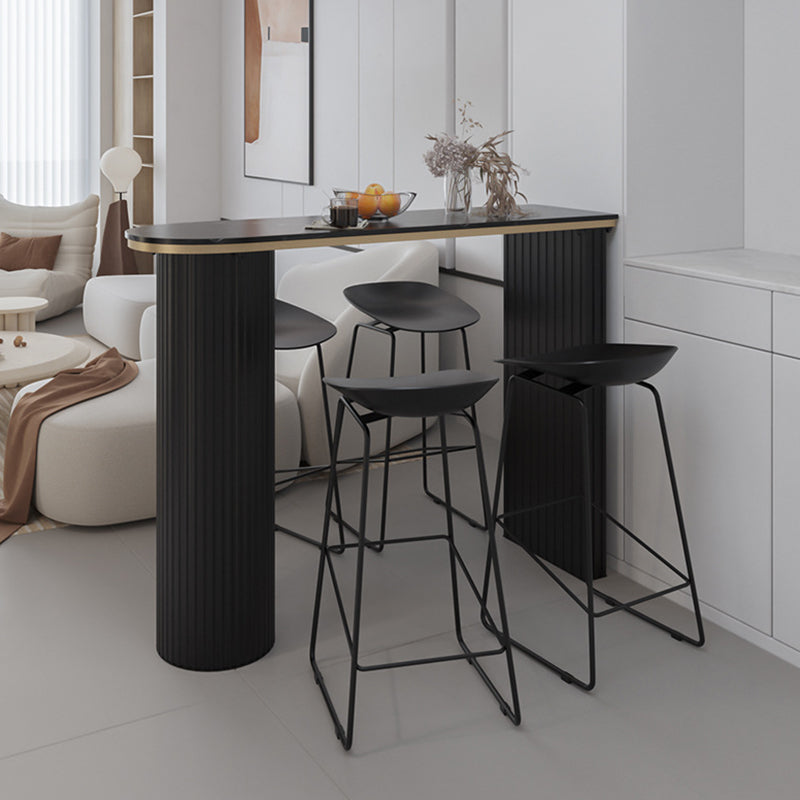 Faux Marble Bistro Bar Table Double Pedestal Bar Table for Living Room