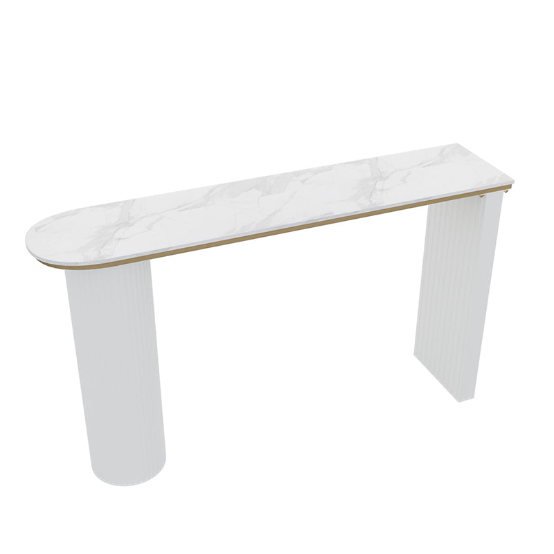 Faux Marble Bistro Bar Table Double Pedestal Bar Table for Living Room
