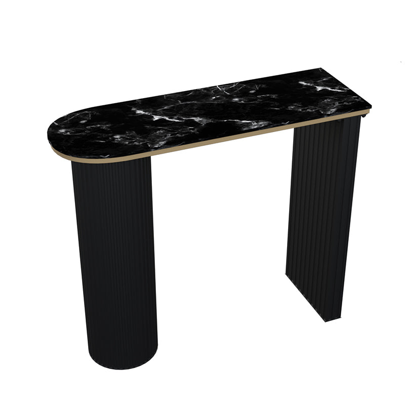 Faux Marble Bistro Bar Table Double Pedestal Bar Table for Living Room