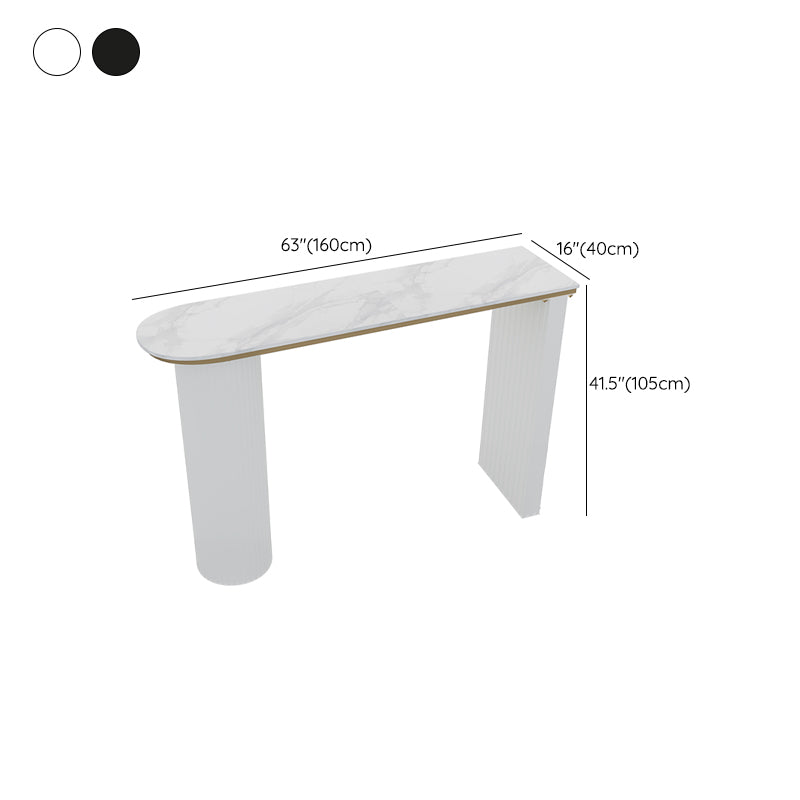 Faux Marble Bistro Bar Table Double Pedestal Bar Table for Living Room