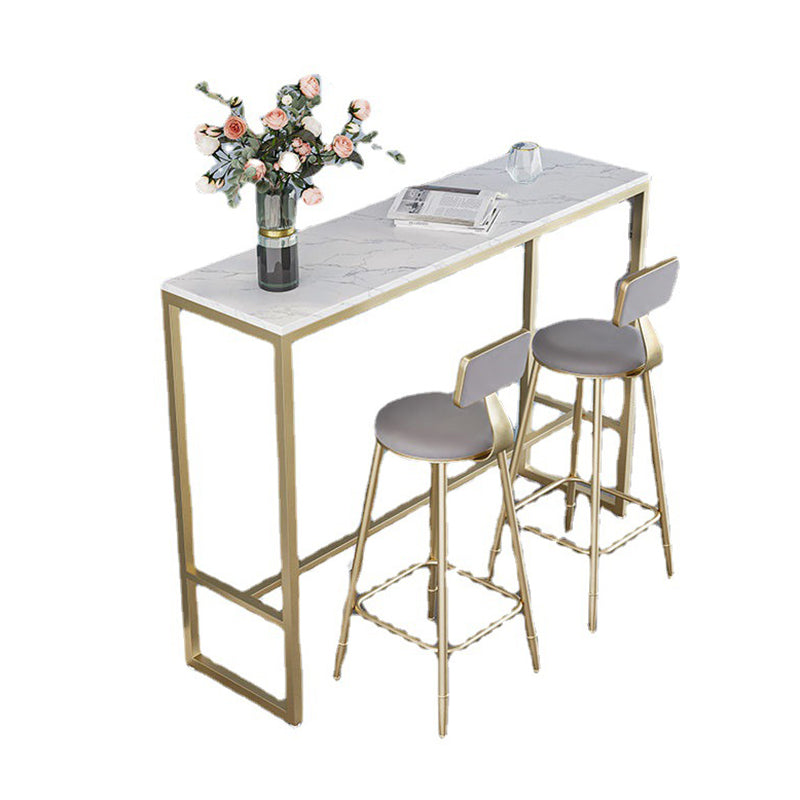 Faux Marble Bistro Bar Table Rectangle Trestle Bar Table for Living Room