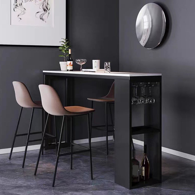 Industrial Sintered Stone Bistro Bar Table Rectangle Metal Base Bar Table with Storage