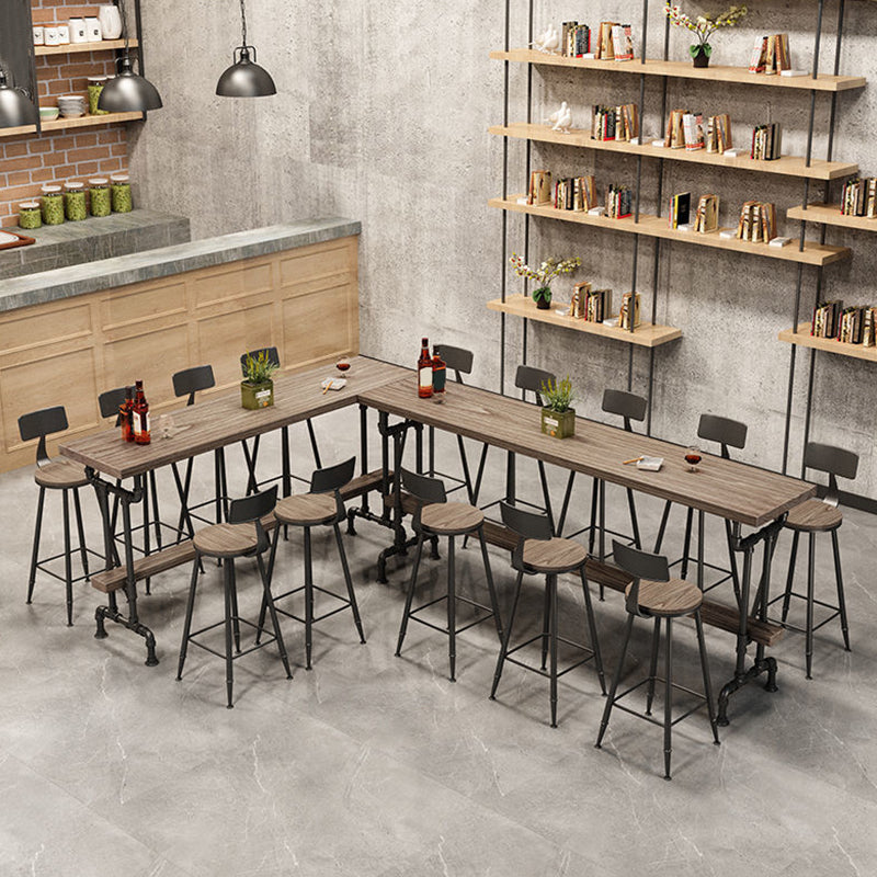 Solid Wood Bistro Bar Table Rectangle Black Base Bar Table for Dining Room