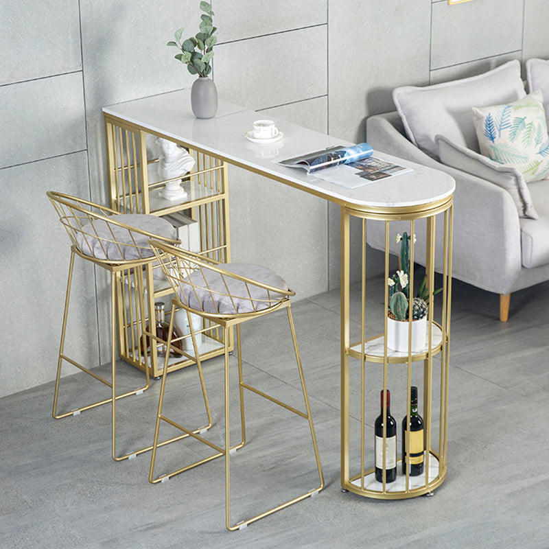 Faux Marble Bistro Bar Table Modern Gold Base Bar Table for Home