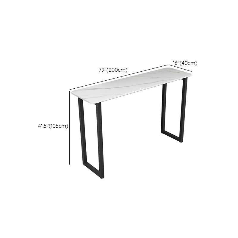 Rectangle Sintered Stone Bar Table Sled Base Dining Table in White