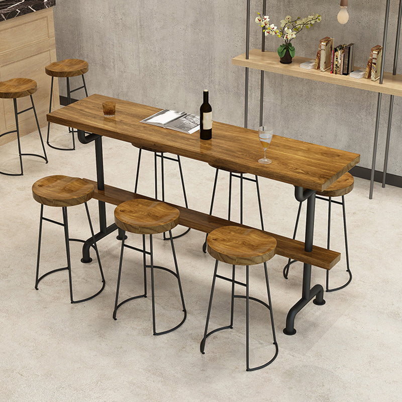 Industrial Wood Bar Table Trestle Base Dining Table for Kitchen Living Room