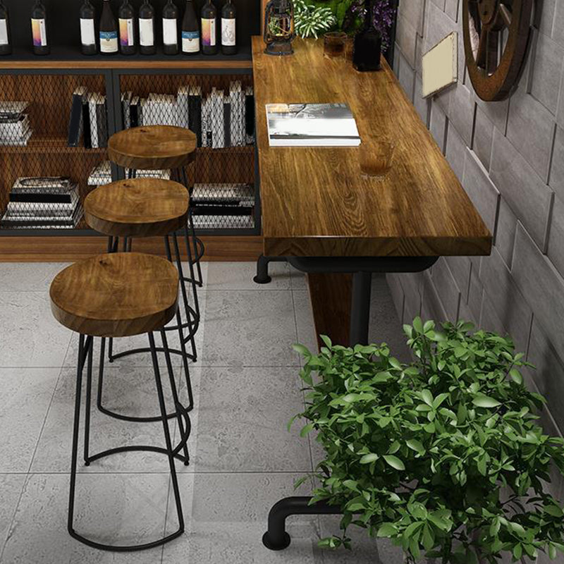 Industrial Wood Bar Table Trestle Base Dining Table for Kitchen Living Room