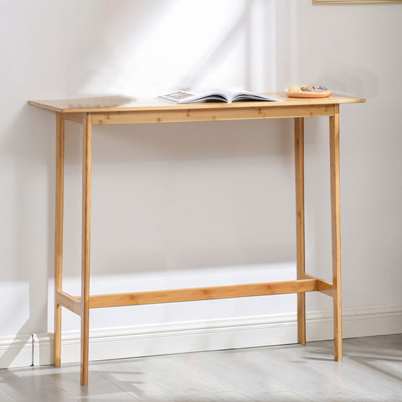 Solid Wood Bar Table Brown Trestle Base Dining Table for Kitchen Living Room