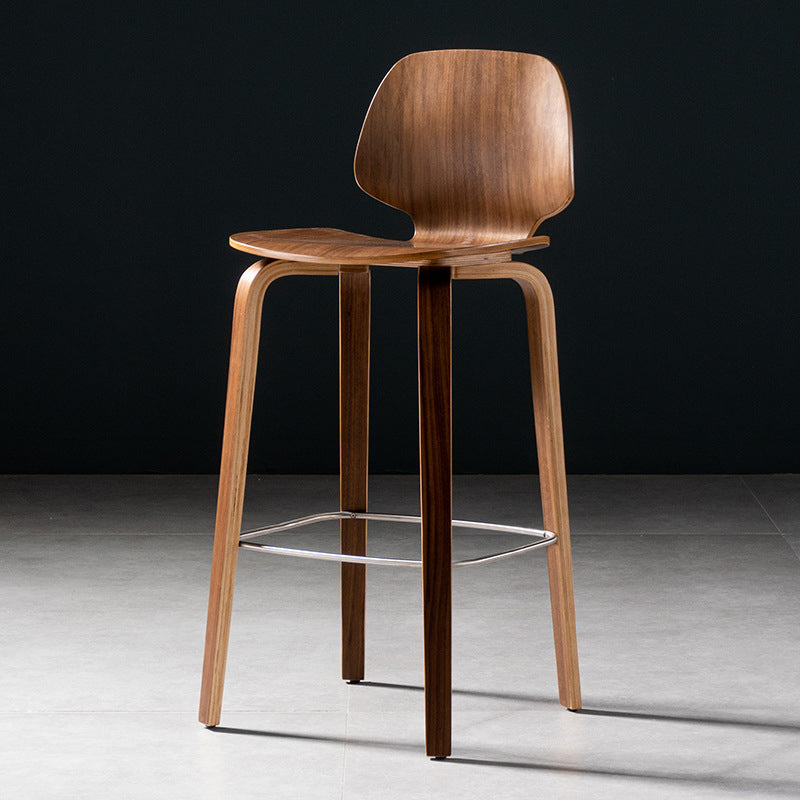 Solid Wood Dining Stools Contemporary Brown Bar Stools with Footrest