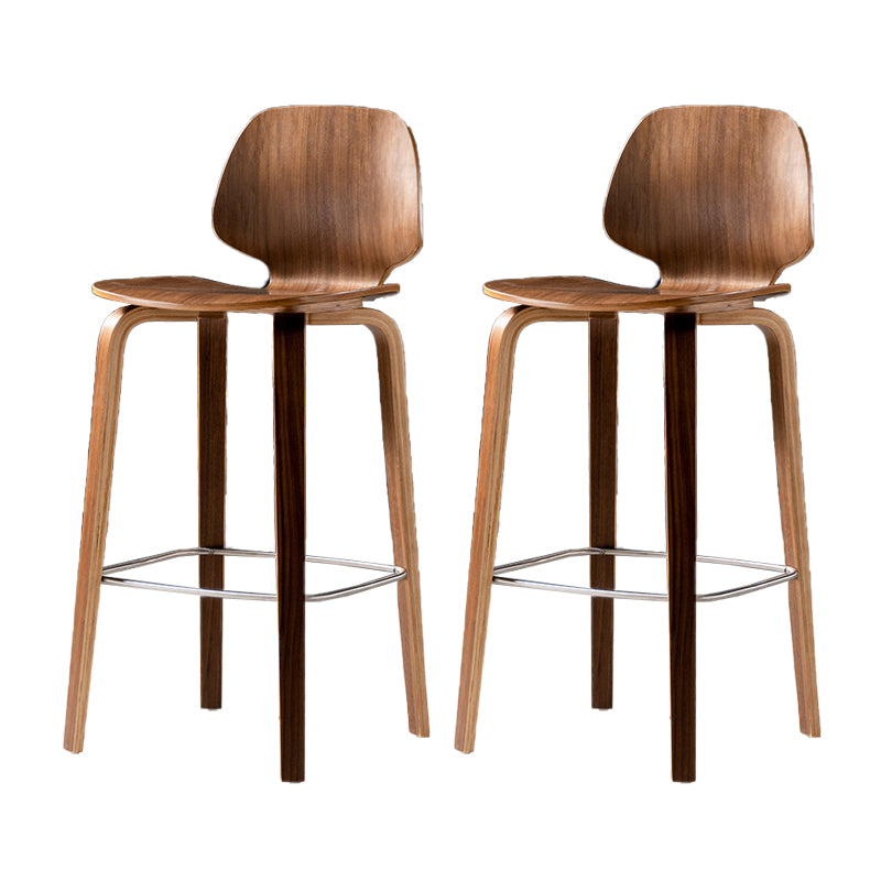 Solid Wood Dining Stools Contemporary Brown Bar Stools with Footrest