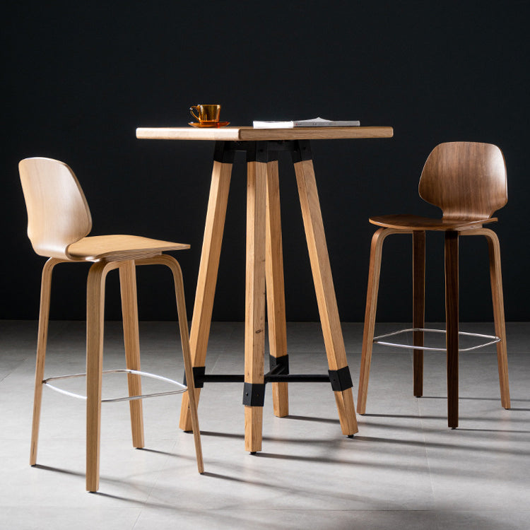 Solid Wood Dining Stools Contemporary Brown Bar Stools with Footrest