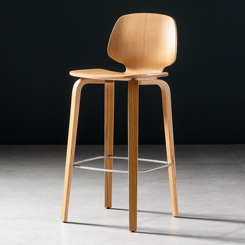 Solid Wood Dining Stools Contemporary Brown Bar Stools with Footrest