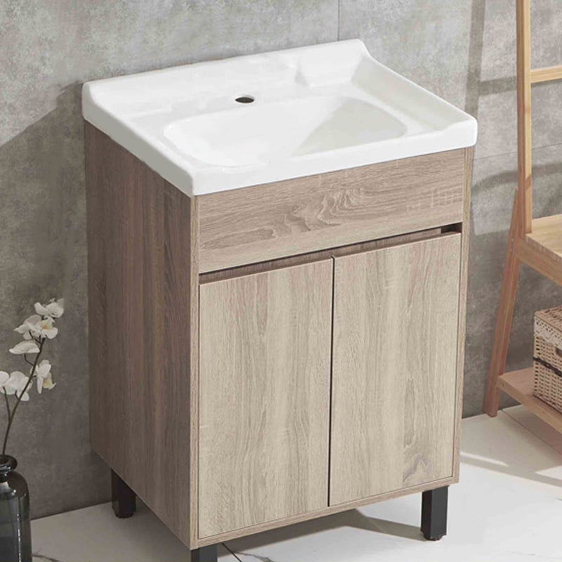 Wood Bathroom Vanity Rectangle Single Sink Mirror Freestanding Vanity Set with 2 Doors