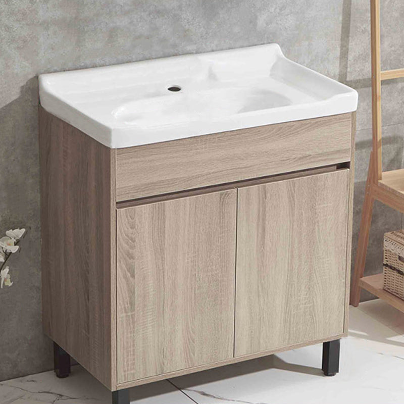 Wood Bathroom Vanity Rectangle Single Sink Mirror Freestanding Vanity Set with 2 Doors