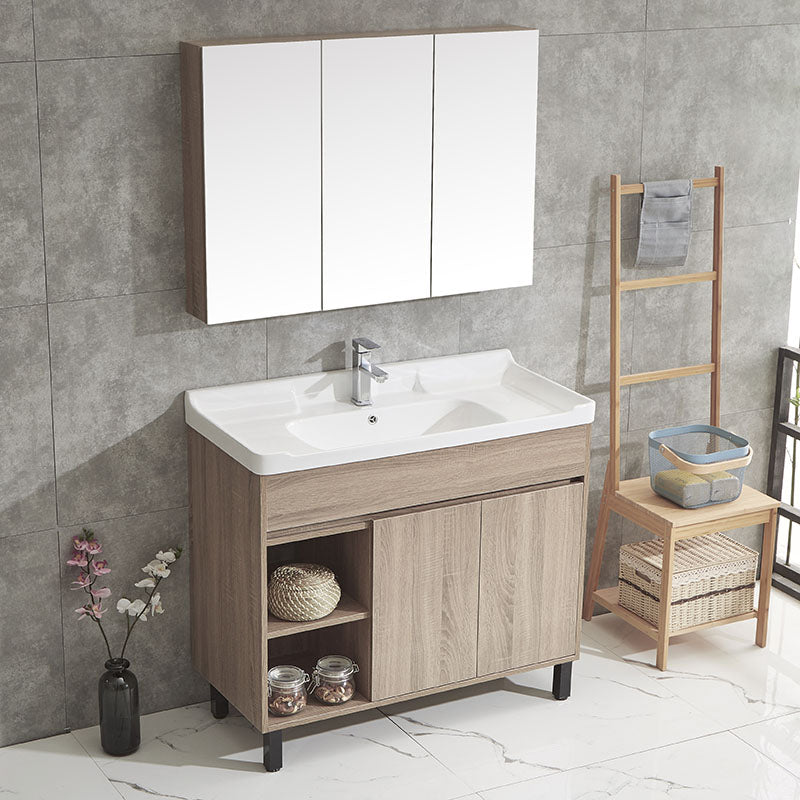 Wood Bathroom Vanity Rectangle Single Sink Mirror Freestanding Vanity Set with 2 Doors