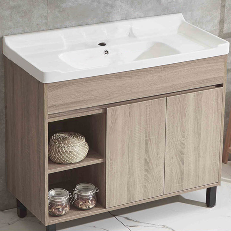 Wood Bathroom Vanity Rectangle Single Sink Mirror Freestanding Vanity Set with 2 Doors