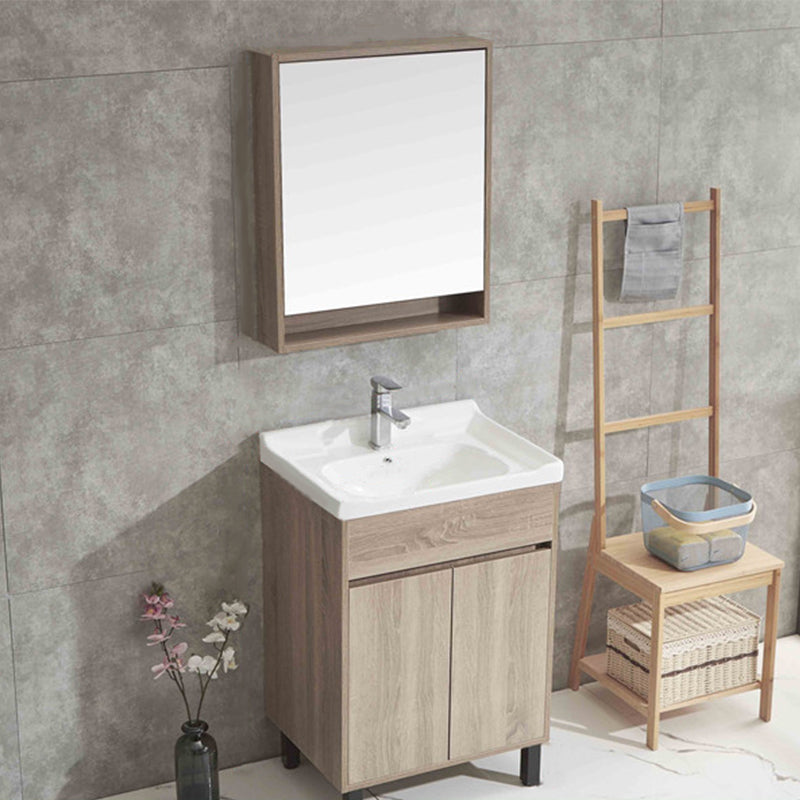 Wood Bathroom Vanity Rectangle Single Sink Mirror Freestanding Vanity Set with 2 Doors