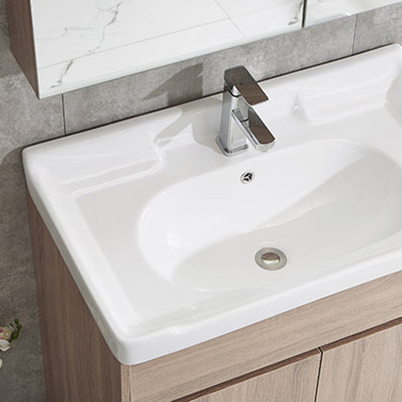 Wood Bathroom Vanity Rectangle Single Sink Mirror Freestanding Vanity Set with 2 Doors