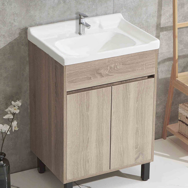 Wood Bathroom Vanity Rectangle Single Sink Mirror Freestanding Vanity Set with 2 Doors