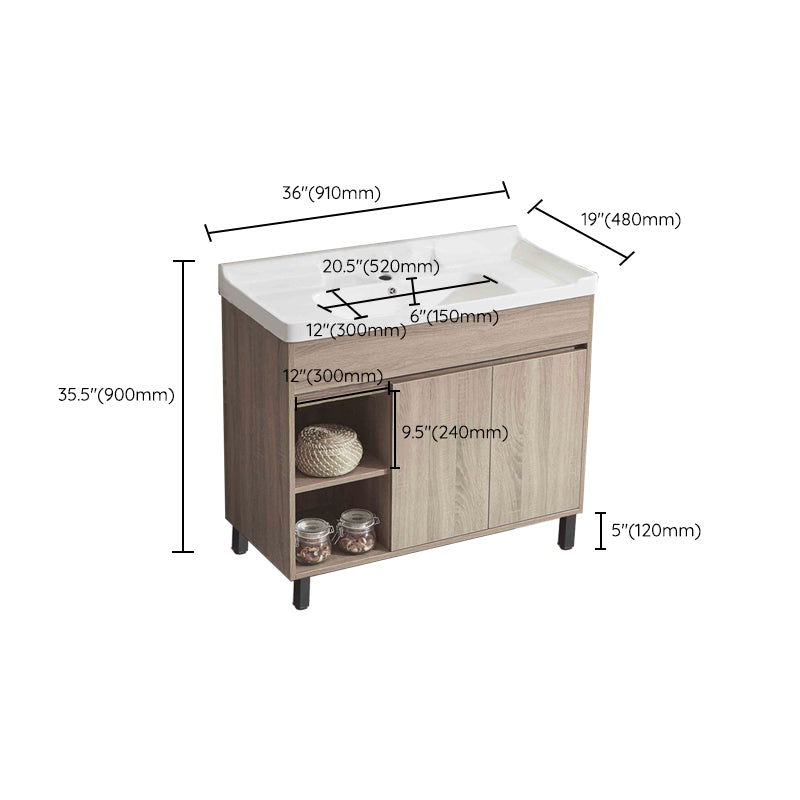 Wood Bathroom Vanity Rectangle Single Sink Mirror Freestanding Vanity Set with 2 Doors