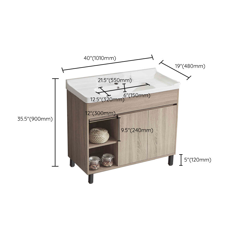 Wood Bathroom Vanity Rectangle Single Sink Mirror Freestanding Vanity Set with 2 Doors