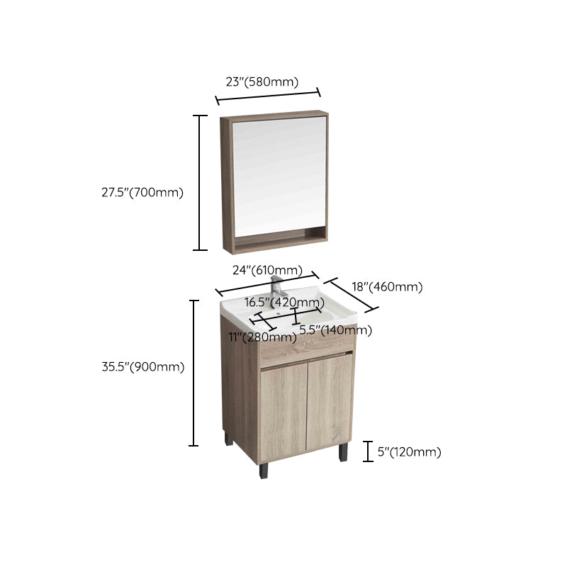 Wood Bathroom Vanity Rectangle Single Sink Mirror Freestanding Vanity Set with 2 Doors