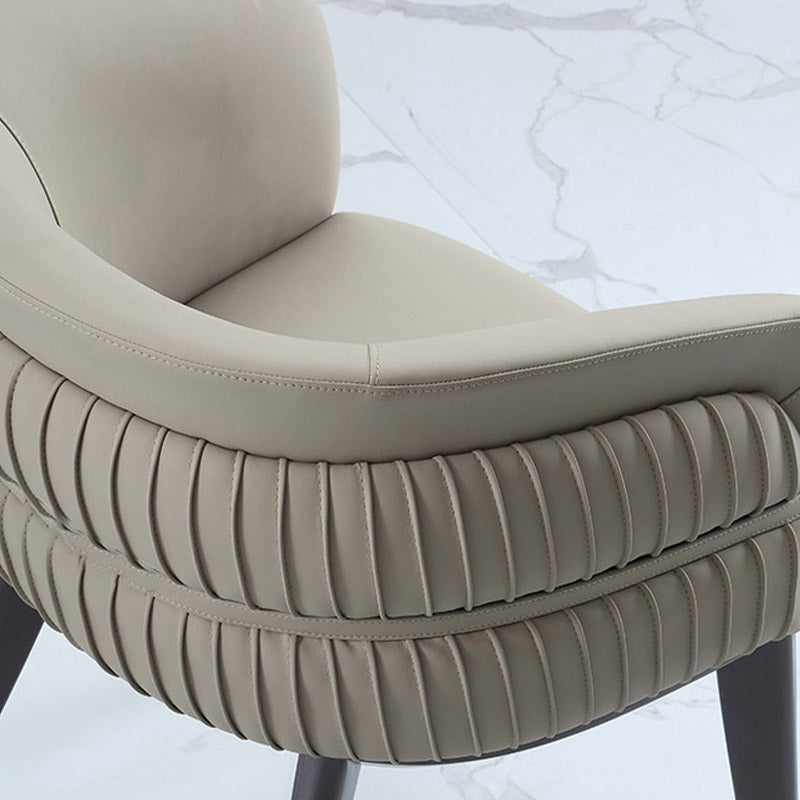 Contemporary Arm Chair Faux Leather Solid Back Dining Room Chair for Home