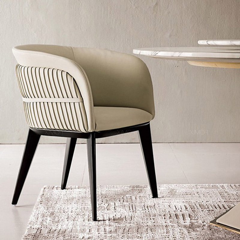 Contemporary Arm Chair Faux Leather Solid Back Dining Room Chair for Home