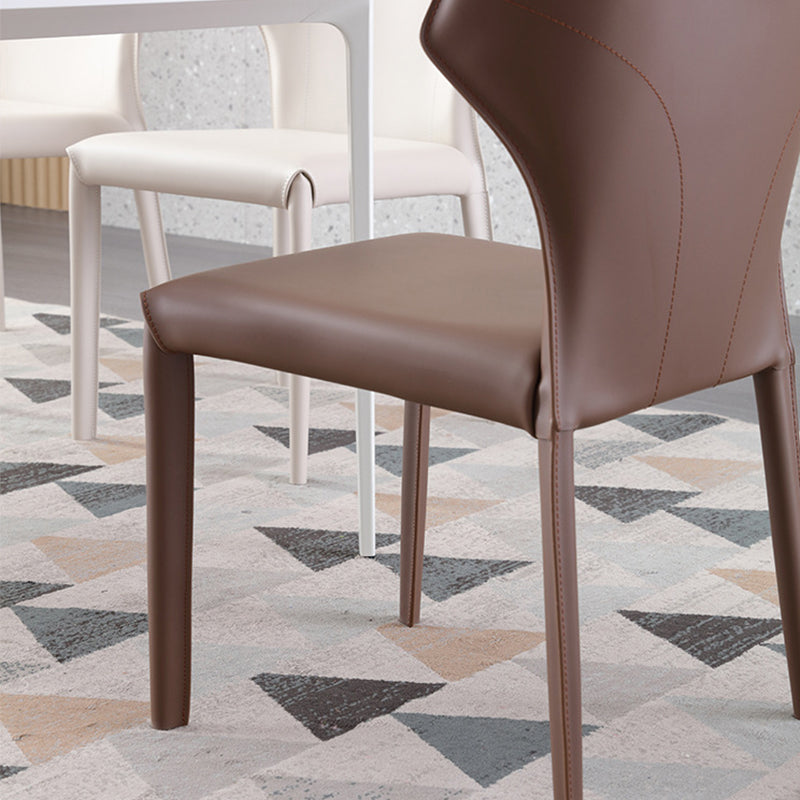 Contemporary Side Chair Solid Back Faux Leather Dining Room Chair for Indoor