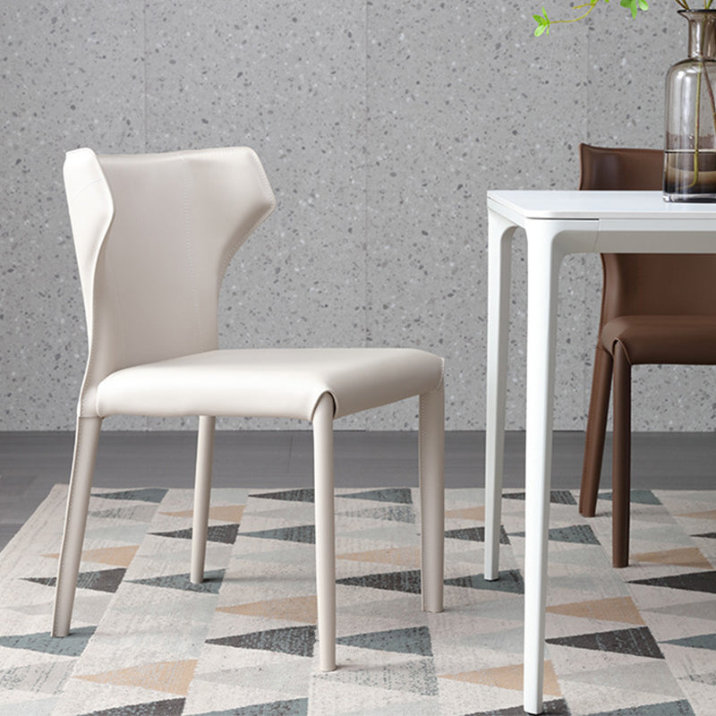 Contemporary Side Chair Solid Back Faux Leather Dining Room Chair for Indoor