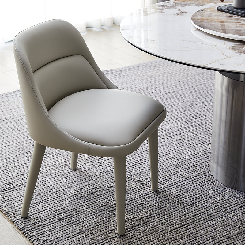 Modern Arm Chair Faux Leather Solid Back Dining Room Chair for Home