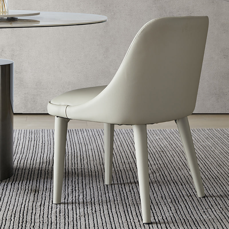 Modern Arm Chair Faux Leather Solid Back Dining Room Chair for Home