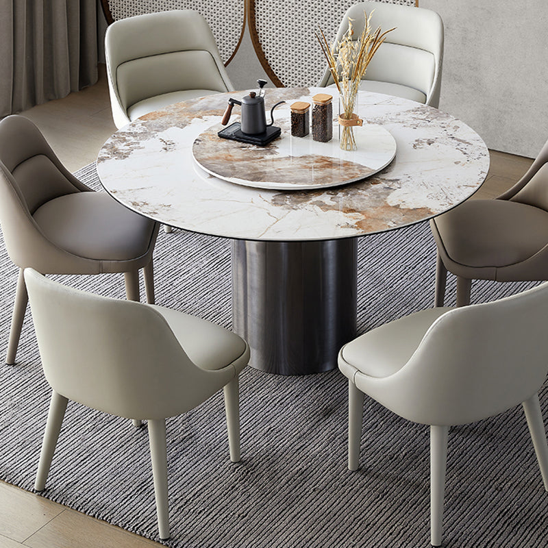 Modern Arm Chair Faux Leather Solid Back Dining Room Chair for Home