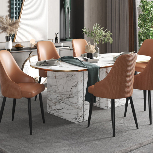 Faux Leather Modern Dining Chairs Parsons Arm Chair for Dining Room