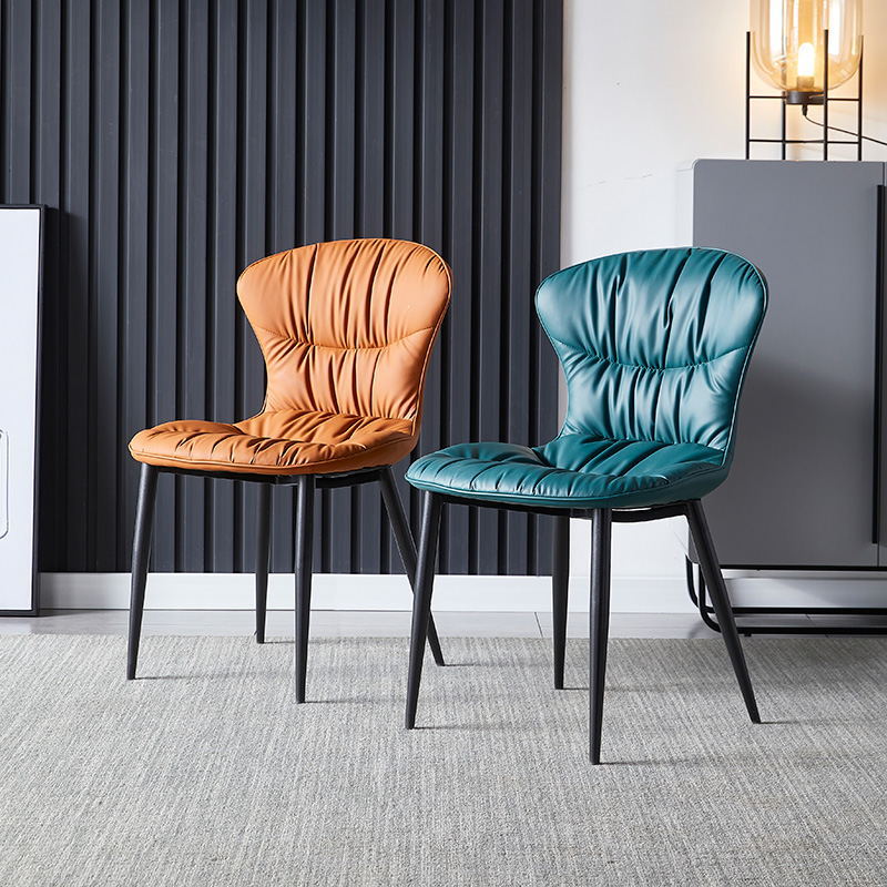 Faux Leather Dining Chair Wingback Armless Chair with Black Legs