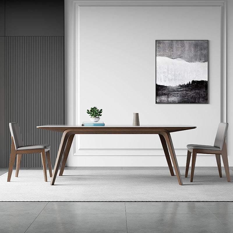 Industrial Rectangle Dining Table Sintered Stone Table with Wooden Legs
