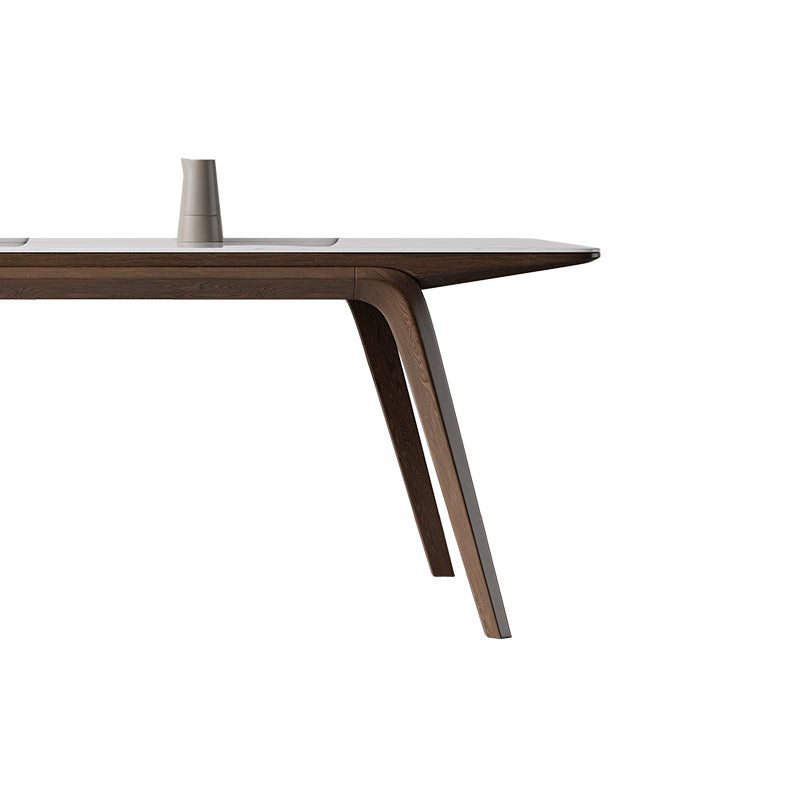 Industrial Rectangle Dining Table Sintered Stone Table with Wooden Legs