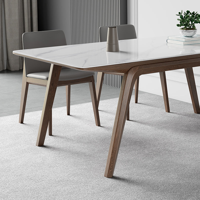 Industrial Rectangle Dining Table Sintered Stone Table with Wooden Legs