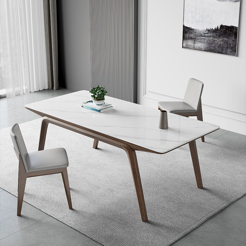 Industrial Rectangle Dining Table Sintered Stone Table with Wooden Legs