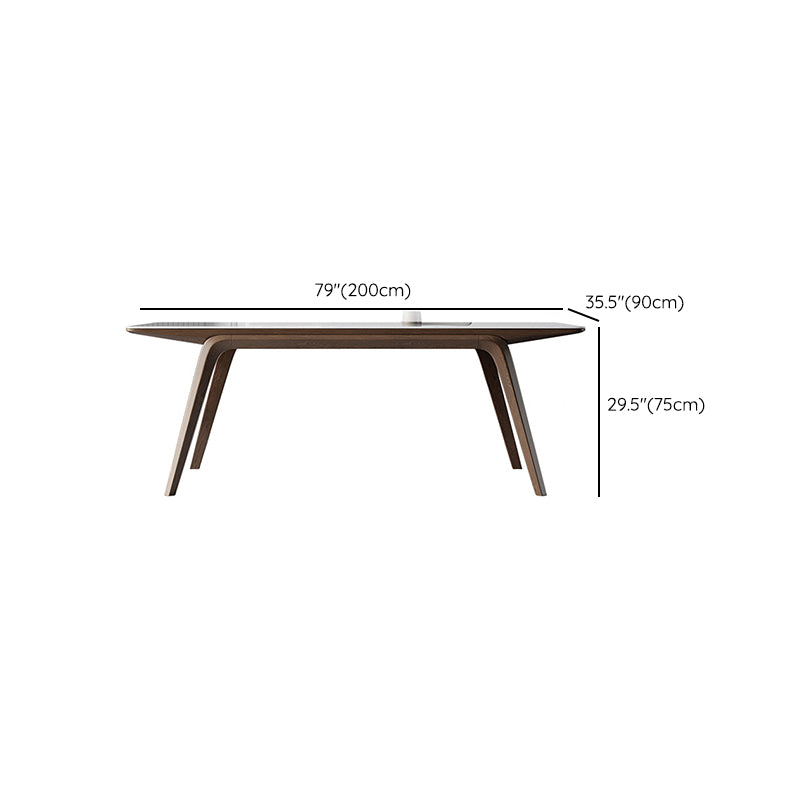 Industrial Rectangle Dining Table Sintered Stone Table with Wooden Legs