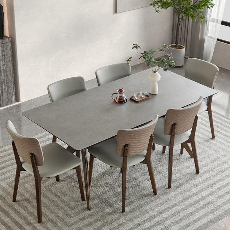 Industrial Style Rectangle Dining Table Sintered Stone Table with Wooden Legs