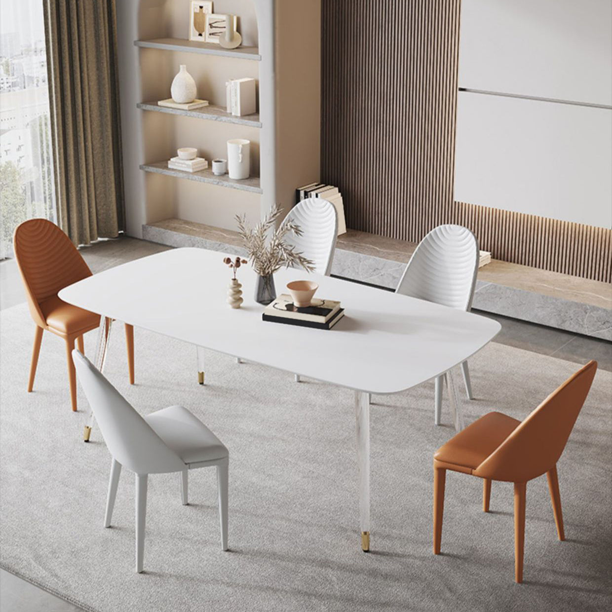 Medieval Rectangle Dining Table Sintered Stone Table with Plastic Legs