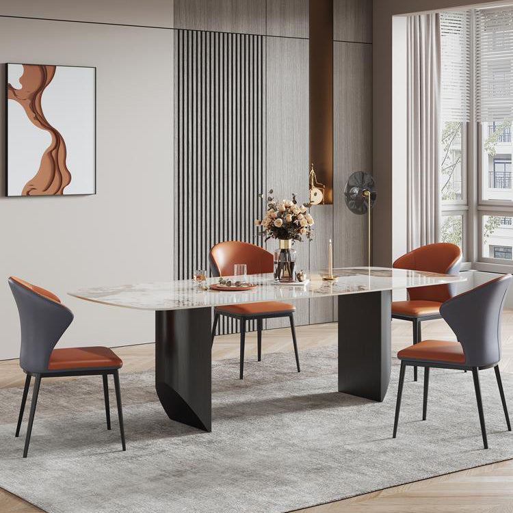Industrial Style Rectangle Dining Table Sintered Stone Table with Metal Legs