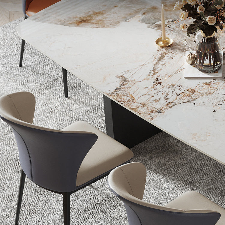 Industrial Style Rectangle Dining Table Sintered Stone Table with Metal Legs