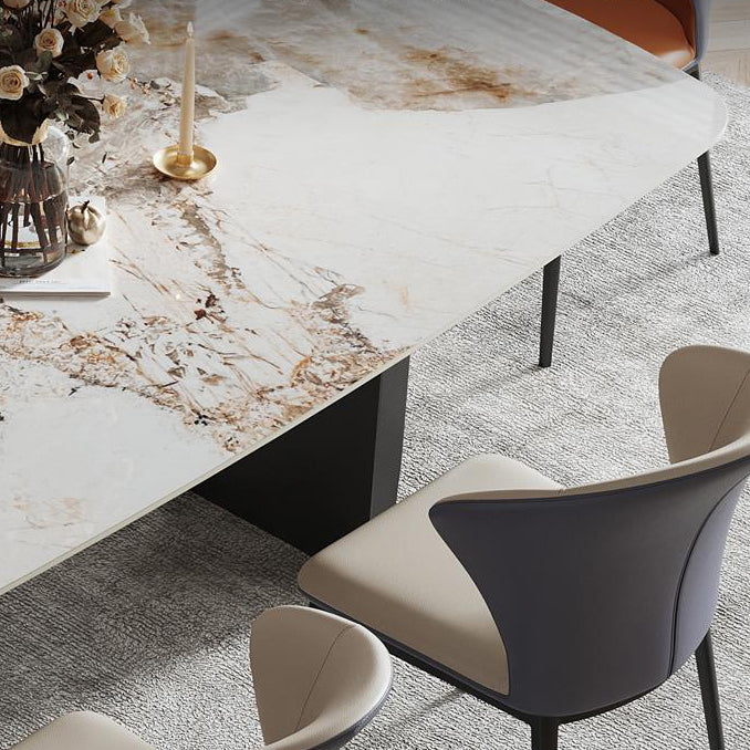 Industrial Style Rectangle Dining Table Sintered Stone Table with Metal Legs