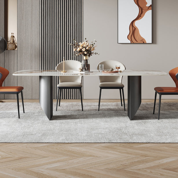 Industrial Style Rectangle Dining Table Sintered Stone Table with Metal Legs