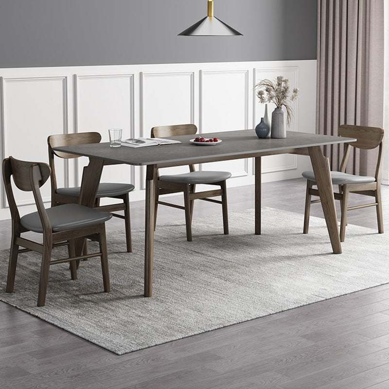 Industrial Style Rectangle Dining Table Sintered Stone Table with Wood Legs