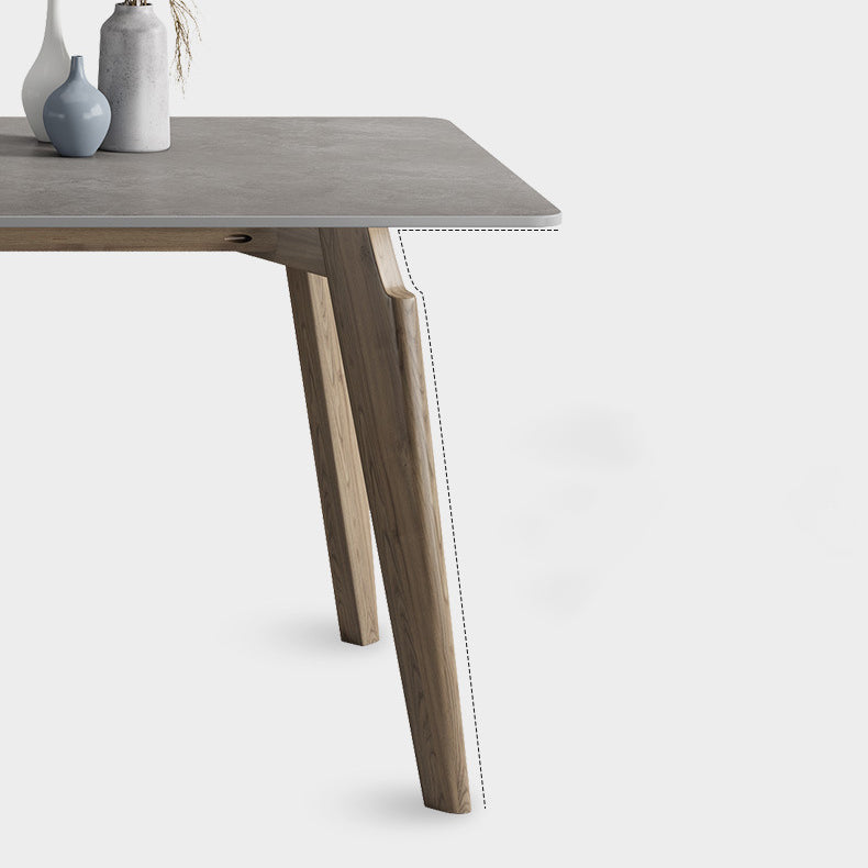 Industrial Style Rectangle Dining Table Sintered Stone Table with Wood Legs