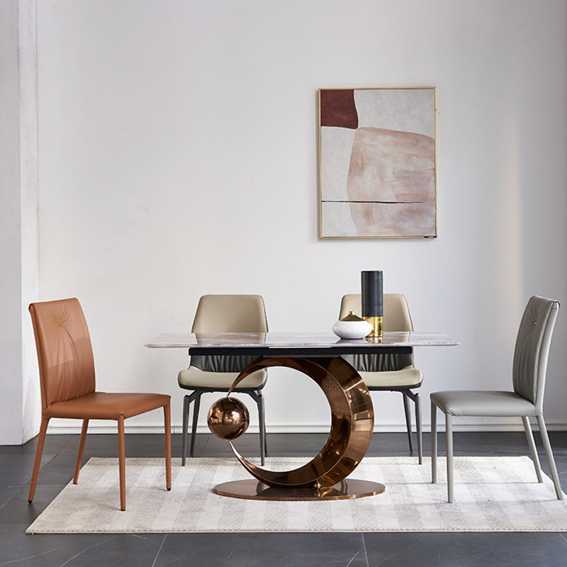 Glam Style Rectangle Dining Table Sintered Stone Table with Metal Leg for Home
